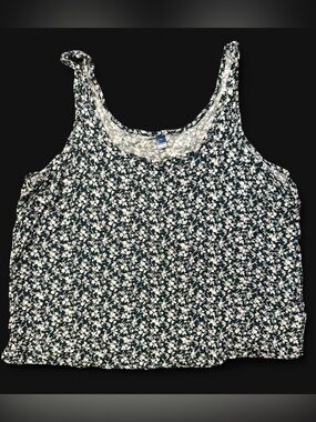Old Navy Black Tank Top with White Ditsy Floral Print